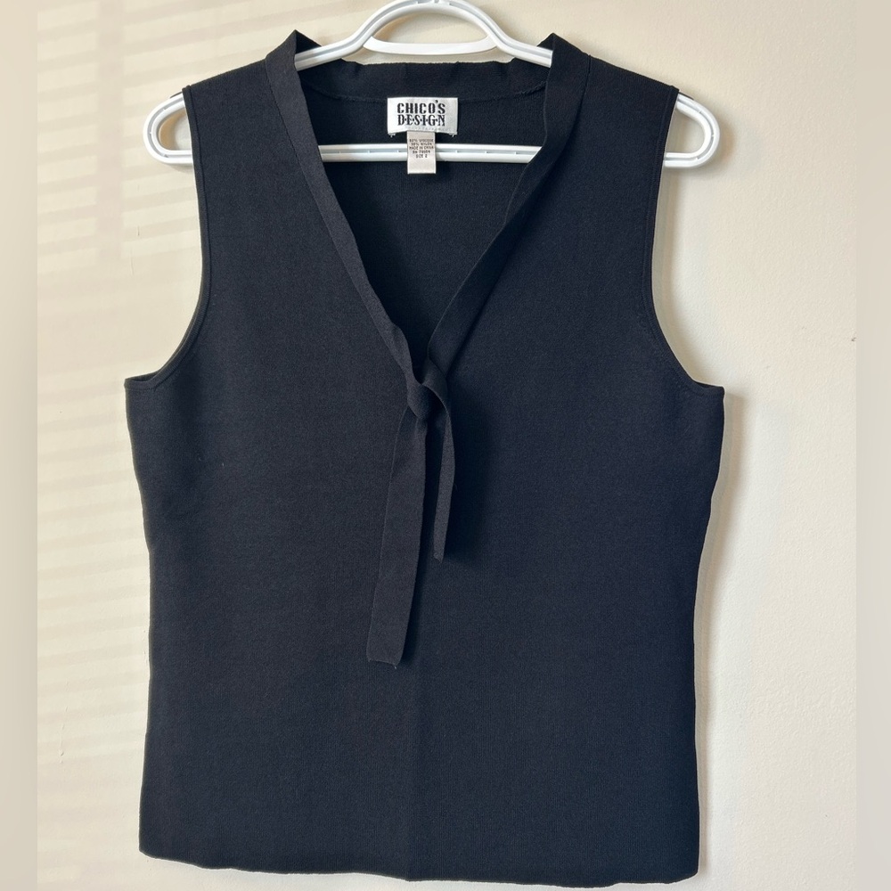 Chico's Black Fitted Tie Front Tank Top.
